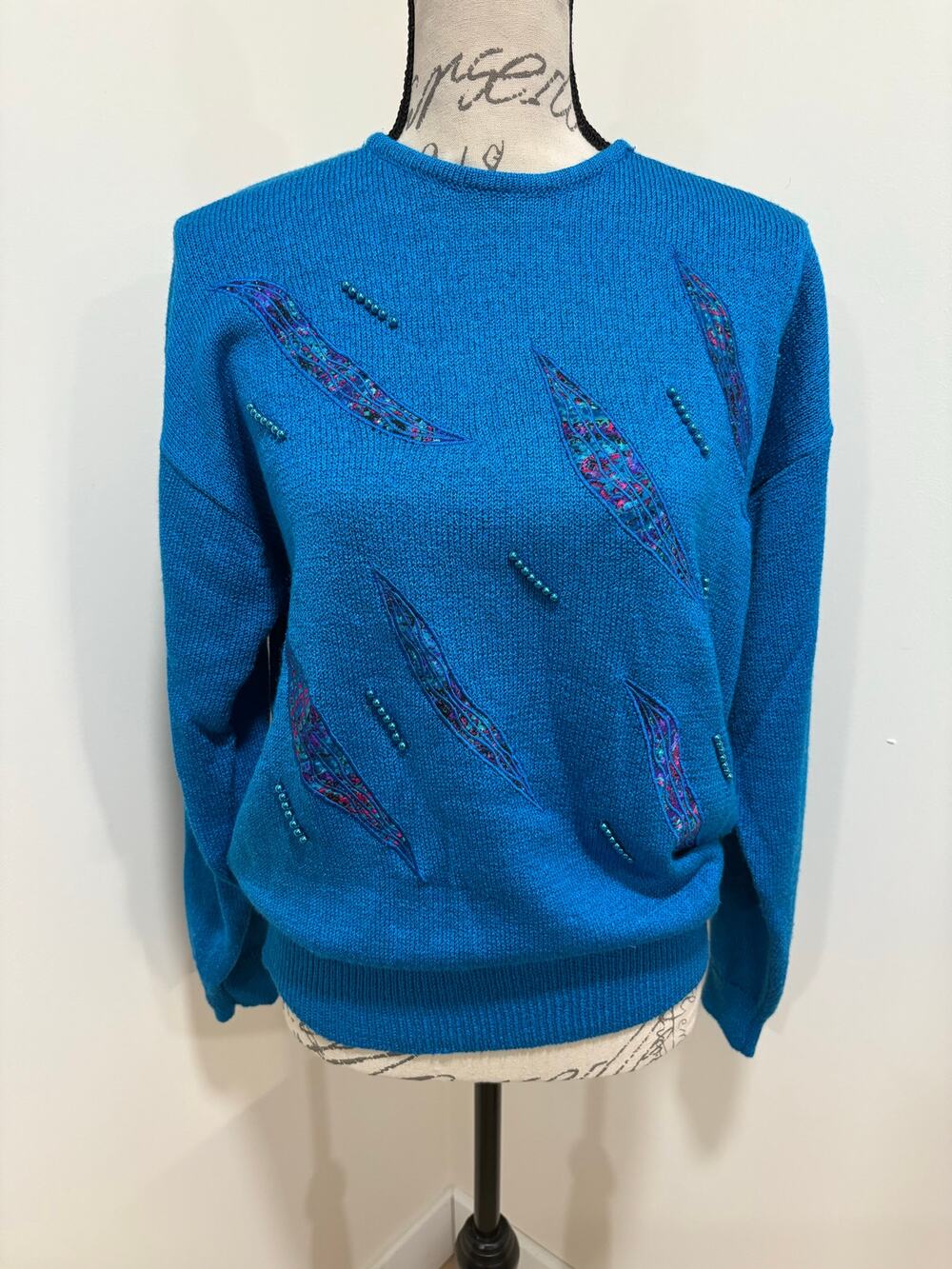 Vintage 80s/90s Blue Embellished Beaded Andrea Gayle Sweater